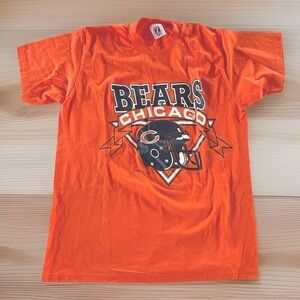 Logo 7 Mens Chicago Bears T-Shirt L Orange Vintage 90s NFL Helmet Gorpcore